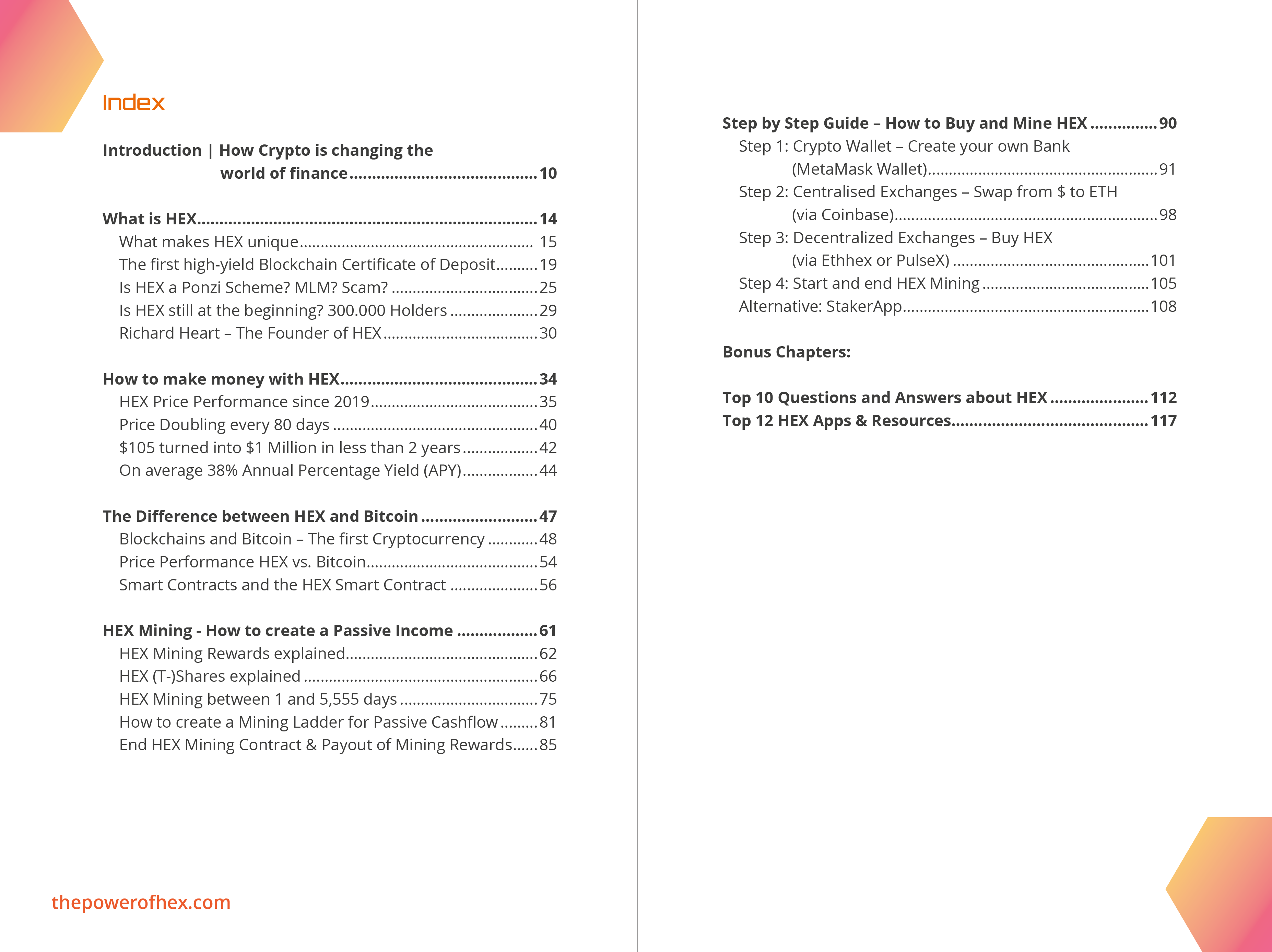 Table of Contents HEX book index